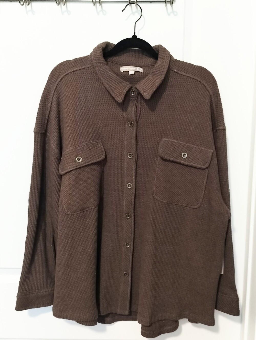 NWT Victory Outfitters Women's XXL Brown Waffle Knit Shacket Shirt Oversized